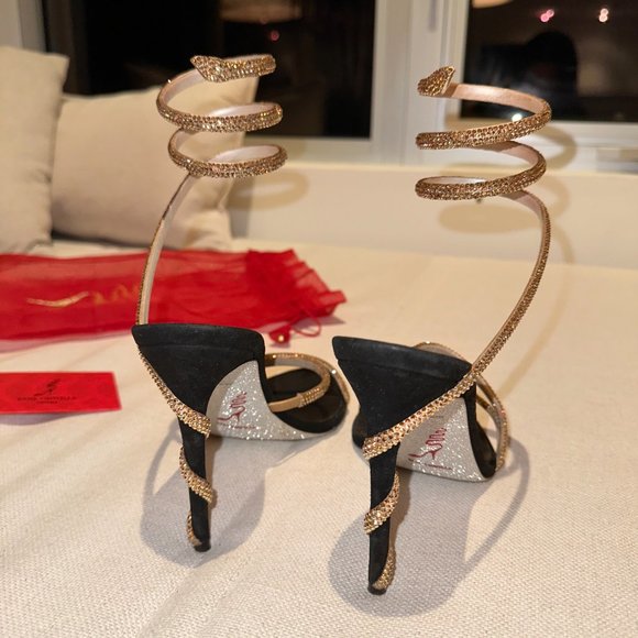 RENE CAOVILLA - MARGOT BLACK JEWEL SANDALS SNAKE - Picture 6 of 12